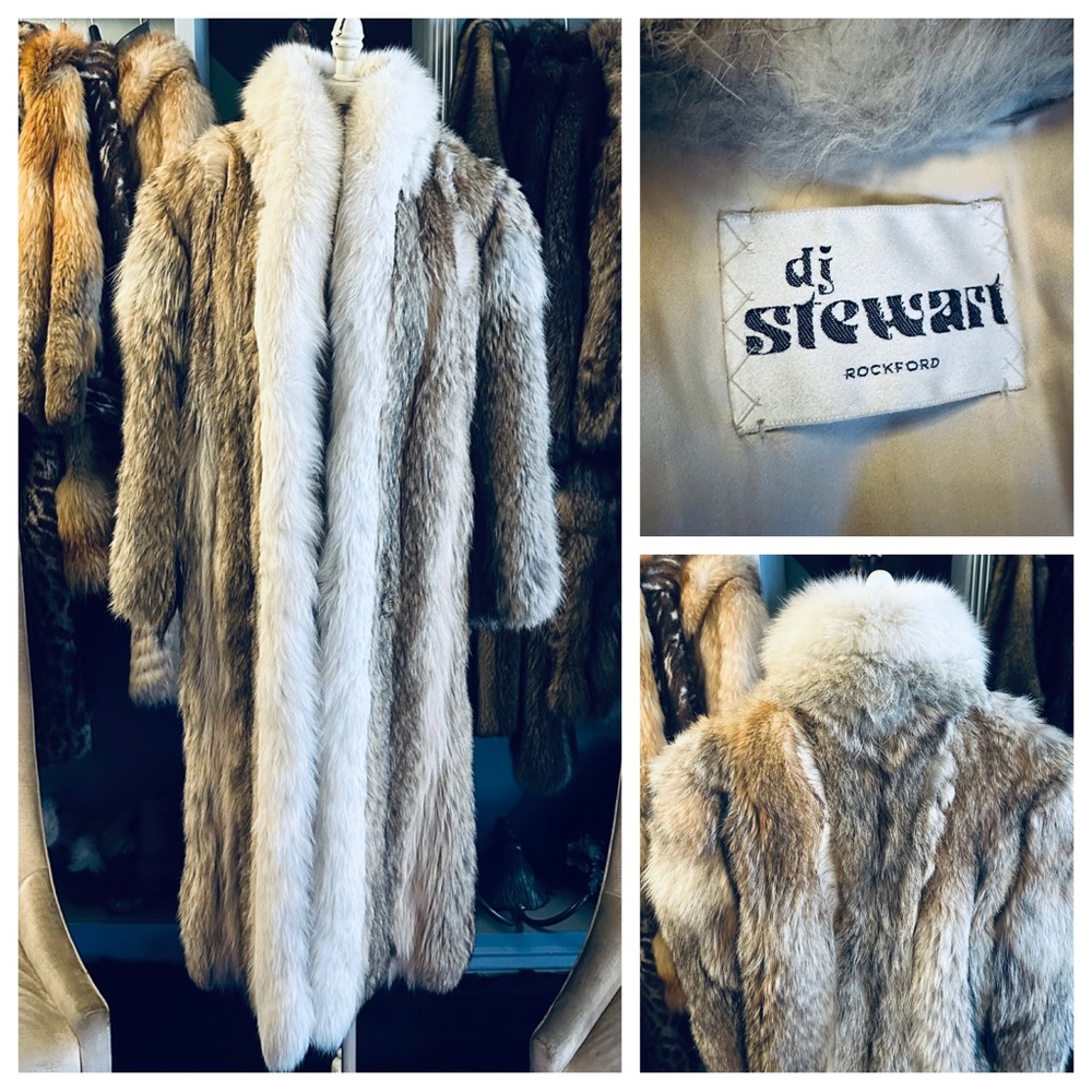 Vintage Gorgeous DJ Stewart Luxury Coyote Fur Full Length Fur Coat w/ Fox Fur